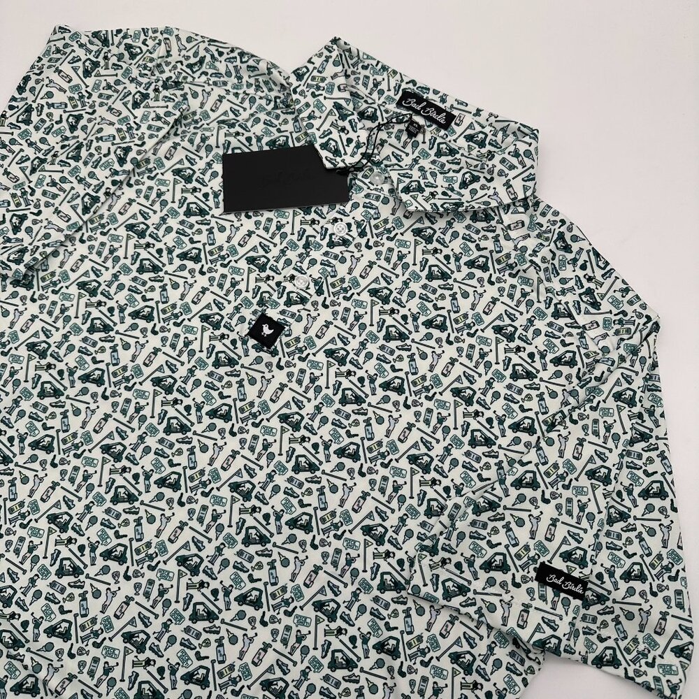 Bad Birdie Men's Core Performance Golf Polo, Size‎ XL, Pixelated Pars Print